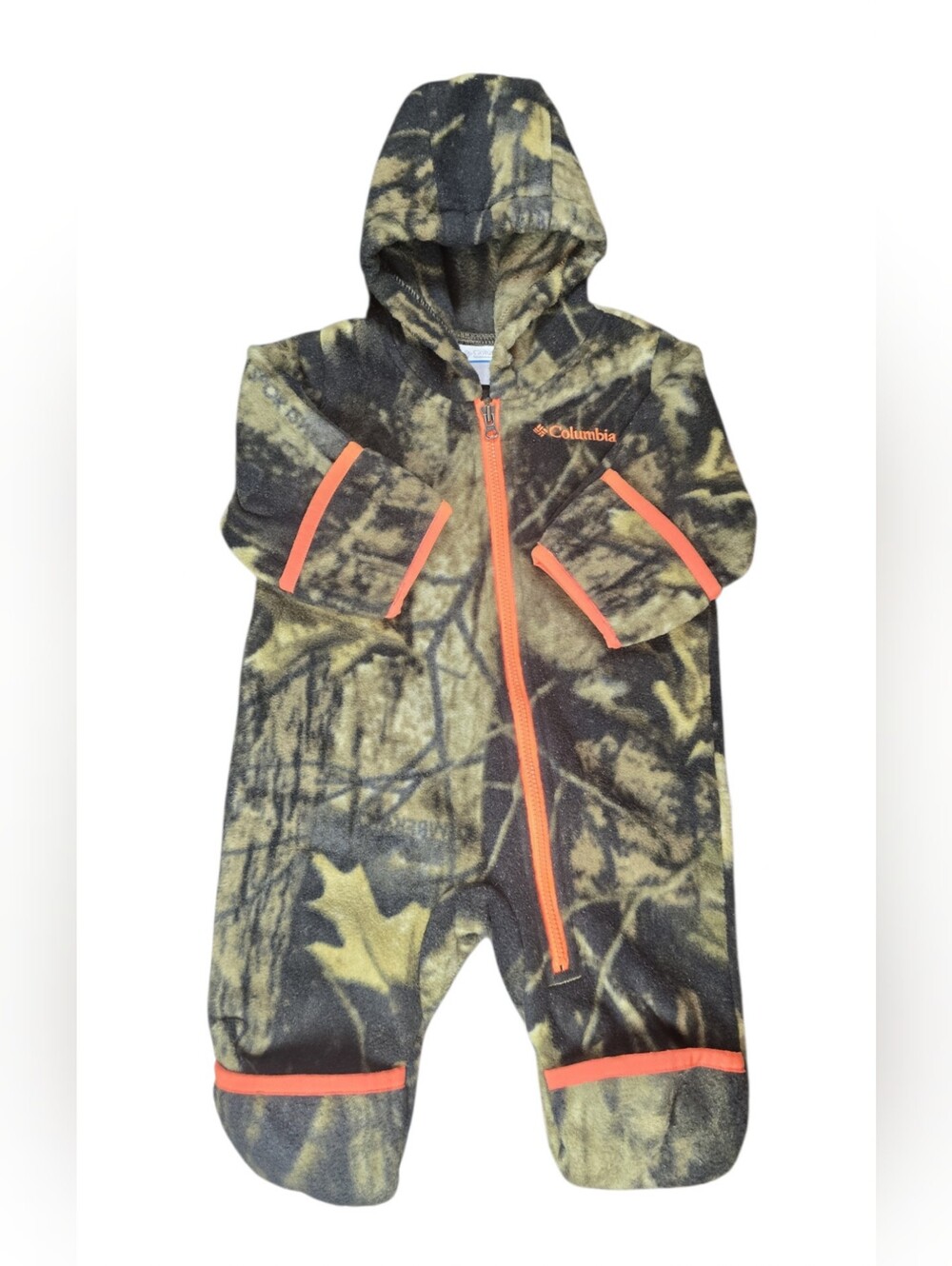 Columbia Infant Camo Fleece Hooded Bunting - Orange Trim Size 0-3 Months